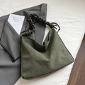 Vintage dunkelgrüne Shopper Tasche mit Falten-Optik, Wildleder-Haptik und Raffung - Grün