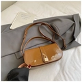 Chic brown patent leather crossbody square bag with gold padlock and adjustable strap - Brown