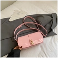 Pink patent leather crossbody bag with gold square buckle in a minimalist design - Pink