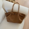 Minimalist brown suede tote bag with slim shoulder straps and small metal buckle detail - Brown No Pendant