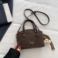 Deep brown crossbody bag with matte texture and cute plush bear charm decoration - Coffee with Pendant