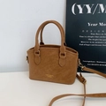 Brown retro crossbody handbag with matte texture and gold hardware for women - Brown Minimalist Style
