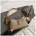 Khaki grey litchi grain square handbag with gold twist lock and cute monster charm - With Charm / Gray