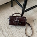 Vintage dark brown square handbag in glossy PU leather with silver buckle and strap - Coffee without Pendant