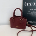 Vintage burgundy matte crossbody bag with top handle and gold-tone metal hardware - Wine Red Minimalist Style