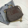 Minimalistische Canvas-Einkaufstasche in Dunkelbraun mit Logo und Schultergurt - Grau