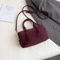 Elegant wine red leather Boston bag with vintage gold hardware and adjustable strap - No Pendant / Red