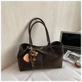 Dark brown suede tote bag with leopard heart charm and stylish tassel for women - Coffee with Pendant