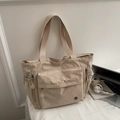 Ampia borsa tote beige con tasche multiple e chiusura a cerniera di sicurezza - Bianco Sporco
