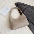 Beige textured leather minimalist underarm bag with zipper and sleek crescent design - Elephant Gray without Charm