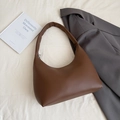 Brown lychee pattern faux leather Hobo shoulder bag with elegant crescent design - Coffee without Pendant