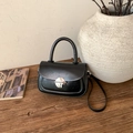 Chic black leather square crossbody bag with a silver round buckle and top handle - No Pendant / Black