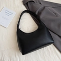 Minimalist black pebble grain leather hobo bag for women with wide shoulder strap - Black without Pendant