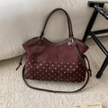 Grand sac cabas bordeaux minimaliste à pois blancs avec broderie élégante Muon Shark - Café sans Pendentif