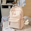 Roze rugzak voor studenten met sterpatronen en een schattig konijntje pluche hanger - Roze