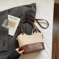 Elegant beige and brown contrast shoulder bag with retro wavy edge and top handle - Off-white Without Pendant