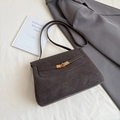 Sac fourre-tout vintage en cuir gris anthracite avec boucle dorée et bandoulière - Gris