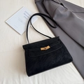 Vintage black matte shoulder bag with gold twist lock and crossbody strap for women - Black