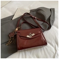 Retro deep red Maillard crossbody bag with silver clasp and leopard print bear charm - With Charm / Burgundy