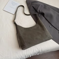 Olive green suede tote bag with contrast stitching and large capacity shoulder design - Green Without Pendant