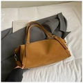 Bolso de hombro retro camel con correas de ojales y herrajes dorados de invierno - Marrón
