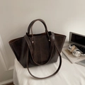 Dark brown oil-wax leather tote bag featuring a spacious design and double shoulder straps - Coffee