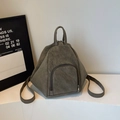 Sac à dos géométrique vert olive en cuir texturé vintage avec poche zippée à l'avant - Sans pendentif / Vert