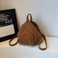 Sac à dos minimaliste en cuir marron avec poche zippée et silhouette arrondie - Sans pendentif / Marron