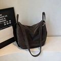 Sac fourre-tout vintage de grande capacité en similicuir marron foncé minimaliste - Sans pendentif / Café