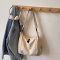 Minimalist cream canvas crossbody bag with black zippers and adjustable strap - Rice White (No Pendant)