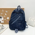 Dunkelblauer Denim Rucksack mit Reißverschlusstaschen im japanischen Vintage-Stil - Dunkelblau