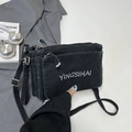 Bolso bandolera de mezclilla lavada negra con bolsillos múltiples funcionales - Negro