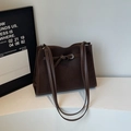 Minimalist deep brown tote bag in matte suede texture with elegant slender double straps - Coffee