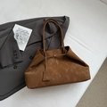 Retro brown oversized tote bag with long shoulder straps and matte leather finish - Brown Small