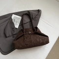 Large dark brown suede tote bag for women with minimalist shoulder strap design - Coffee Small