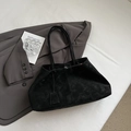 Large capacity black suede tote bag with metal buckle for casual business wear - Black Small