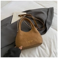Brown frosted leather tote bag with gold chain strap and vintage lettering - No Pendant / Brown