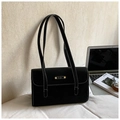 Minimalist black rectangle tote with white contrast stitching and dual handles - Black