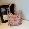 Sac hobo en velours côtelé rose avec motifs cœurs et nœuds et bandoulière réglable - Sans Ornement / Rose
