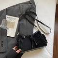 Retro black crossbody bag featuring contrast white stitching and premium matte leather finish - Black (Without Charm)