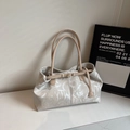 Borsa tote beige minimalista con motivi astratti e trama in finta pelle di alta qualità - Bianco Sporco
