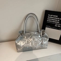 Grande borsa tote retrò argento con motivi astratti e manici robusti per donna - Argento