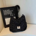Sac fourre-tout en velours côtelé noir à motifs cœurs et nœuds avec sangle réglable - Sans Ornement / Noir