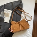 Chic retro brown suede messenger bag with drawstring detail and adjustable strap - Khaki (Without Charm)