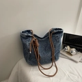 Borsa tote in denim blu scuro con manici in corda per un look casual vintage - Blu Vintage