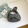 Sac bandoulière en peluche gris foncé à pois blancs avec un grand nœud décoratif - Gris