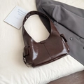 Bolso hobo chic en cuero sintético marrón oscuro con bolsillos laterales para oficina - Marrón