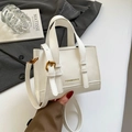 Chic white crossbody square bag with gold lettering and adjustable shoulder strap - White