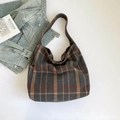Retro grijze gestreepte draagtas van tweed stof met een ruim hobo-silhouet voor dames - Bruin