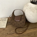 Retro brown polka dot bow embroidery half-moon underarm bag with leather flap - Brown